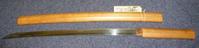 Lot 190 - A Japanese Shinto Wakizashi, the 55.5cm steel blade with irregular hamon, two piece copper...