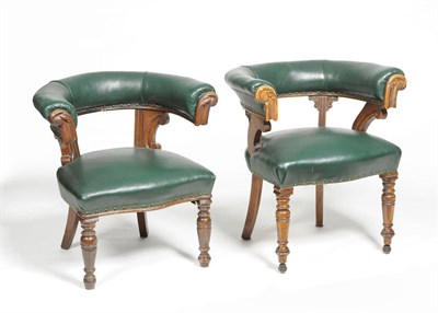 Lot 1481 - A Set of Three Victorian Carved Oak Armchairs, late 19th century, upholstered in modern green...