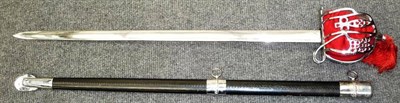 Lot 214 - A Copy of a Scottish Basket Hilt Broadsword, with 84.5cm plain broad double edge steel blade,...