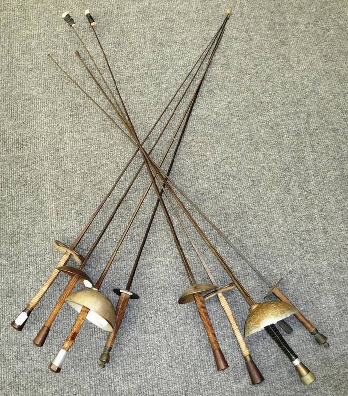 Lot 216 - A Pair of Wilkinson Sword Co.Mk.V Fencing Foils, with small cup shape guards and string bound...