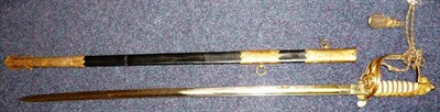 Lot 230 - A George V Naval Officer's Sword,  the 78.5cm single edge fullered steel blade etched with a fouled