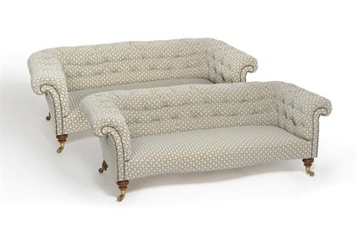 Lot 1484 - A Matched Pair of Chesterfield Settees, stamped Howard & Sons, late 19th century, upholstered...