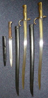 Lot 251 - Two French Model 1866 Chassepot Yataghan Sword Bayonets, with St Etienne steel blades, one...