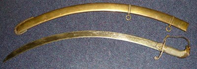 Lot 256 - An Indian Sabre in the Georgian Style, the 71cm single edge curved steel blade etched with...