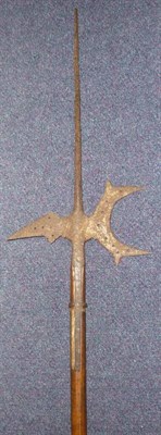 Lot 257 - A 17th Century Halberd, the iron head with long tapered diamond section spike, pierced crescent...