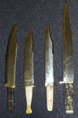 Lot 290 - Four Modern Bowie Knives, each with clip-point steel blade, two with horn handles, one with...