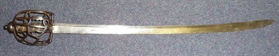 Lot 293 - A Mid 18th Century British Basket Hilt Cavalry Sword, the 77cm single edge steel blade with a...