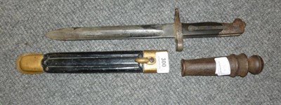 Lot 300 - A First World War Italian Model 1870/15 Knife Bayonet, with brass mounted leather scabbard; a Small