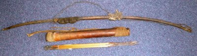 Lot 312 - A Wood Self Bow, the grip bound with tape and with tassels of coiled and padded cloth, together...