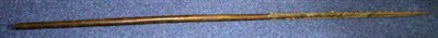 Lot 313 - A Gilbert Islands Wood Spear, the edge of the elongated flat head pierced and set with sharks teeth