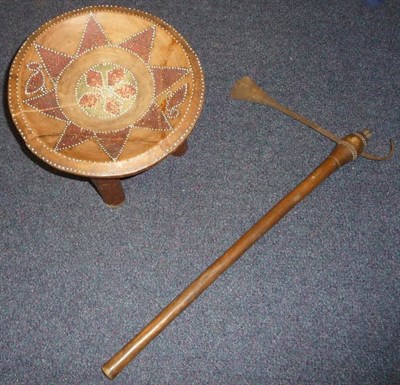 Lot 341 - A Kamba, Kenya Wood Stool, the dished circular seat inlaid with a central flowerhead within a...