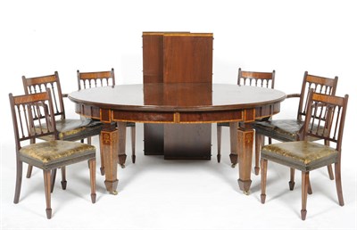 Lot 1495 - A Sheraton Revival Mahogany, Satinwood Banded and Ebony Strung Extending Dining Table, early...