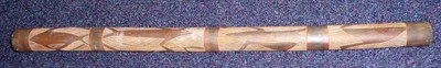 Lot 356 - An Australian Aborigine Blow Pipe, of soft wood, incised with panels of snakes and lizards, and...