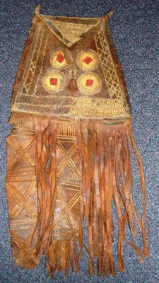 Lot 357 - A North African Leather Pouch, of tapering rectangular form, with triangular flap, the fascia...