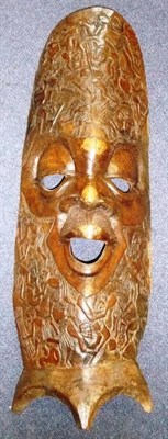 Lot 371 - A Nyasaland, Central Africa Large Wood Mask, the high forehead and beard intricately carved...