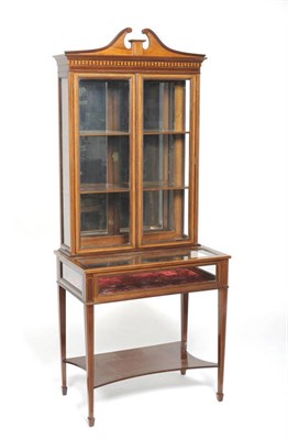 Lot 1498 - An Edwardian Mahogany and Satinwood Banded Display Cabinet on Stand, early 20th century, the broken