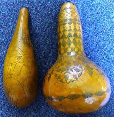 Lot 375 - A Corsican Gourd Flask, with scrimshaw type decoration of the bust head of Napoleon Bonaparte...