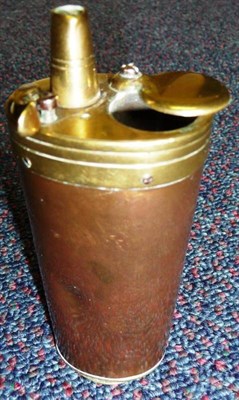 Lot 383 - A 19th Century Copper Combination Flask, of plain oval section, with brass screw-in charger,...