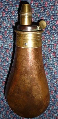 Lot 384 - A Copper Pistol Flask, of plain pear shape, with ring knopped brass charger