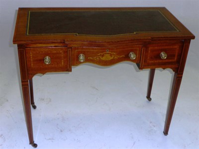 Lot 1499 - A Sheraton Revival Mahogany and Satinwood Banded Serpentine Front Writing Desk, early 20th century