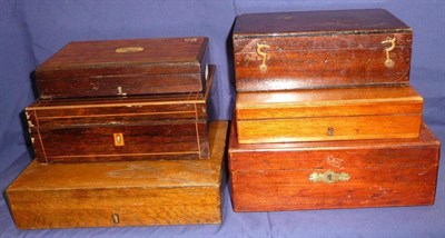 Lot 399 - Six Wood Boxes, in rosewood, pine, oak, mahogany and walnut, suitable for conversion to pistol...