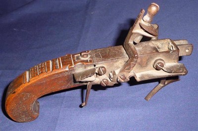 Lot 404 - A Flintlock Tinder Pistol, with a hinged compartment to the side of the action, with candle...