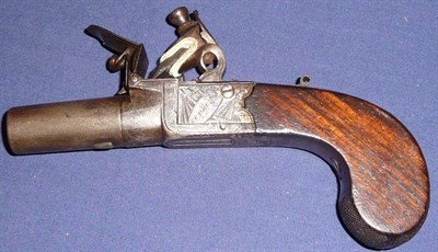 Lot 476 - An Early 19th Century Flintlock Pocket Pistol, the 4cm turn-off steel barrel with Birmingham...