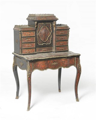 Lot 1509 - A Late 19th Century Ebonised, Red Tortoiseshell and Brass Inlaid Bonheur du Jour, the...