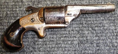 Lot 487 - A Moore's Patent Teat Fire Six Shot Pocket Revolver, the 8cm close plated steel barrel stamped...