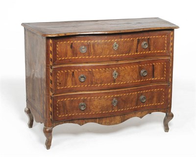 Lot 1515 - An 18th Century Italian and Later Inlaid Walnut Serpentine Commode, the quarter veneered...