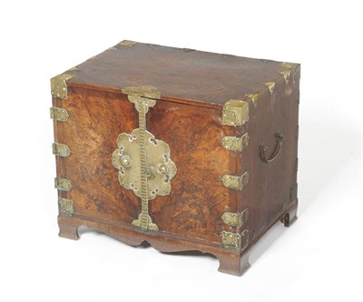 Lot 1516 - A Teak and Brass Bound Table Cabinet, probably late 18th century, of rectangular form, the two...