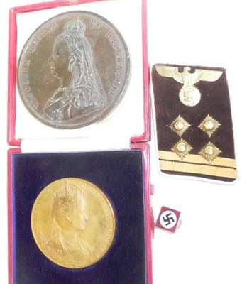 Lot 7 - A 1902 Coronation Medallion, 55mm, cased; a Victoria Diamond Jubilee Bronze Medallion, 78mm; a...