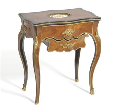 Lot 1518 - A Louis XV Style Kingwood, Ebonised and Gilt Metal Poudreuse, late 19th century, the hinged lid...