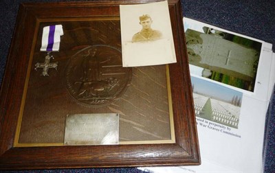 Lot 27 - A Military Cross (George V) and Memorial Plaque, to 2nd Lieutenant John Miller H.L.T., together...