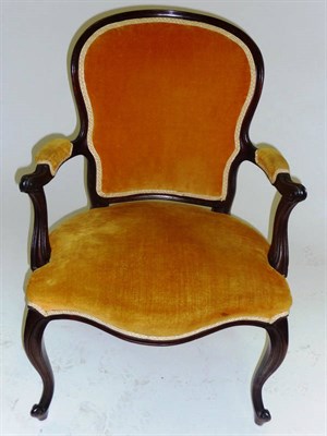 Lot 1520 - A French Hepplewhite Style Mahogany Frame Fauteuil, late 19th century, upholstered in yellow...