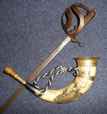 Lot 42 - An Ancient Order of Foresters Hunting Horn, with German silver mounts, set with a brass AOF...