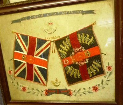 Lot 45 - A Durham Light Infantry Soldier's Embroidered Sampler, couched and appliqued with a strung DLI...