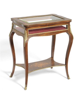 Lot 1521 - A Rosewood and Floral Marquetry Bijouterie Table, Late 19th century, the glazed hinged top with...