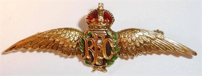 Lot 52 - A Royal Flying Corps 14 Carat Gold Sweetheart Brooch, with enamelled King's crown and laurel wreath