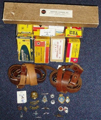 Lot 70 - A Small Quantity of Militaria, including two Sam Browne belts, nineteen various cap and other...