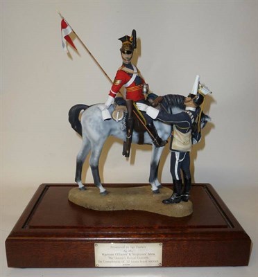 Lot 74 - A Large Coloured Resin Cavalry Figure Group, depicting a Sergeant to the 16th Lancers seated...