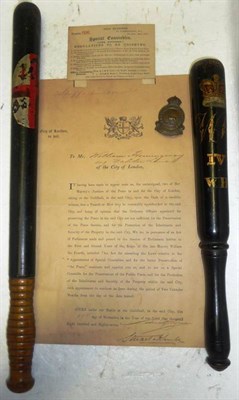 Lot 78 - A Late 19th Century Special Constable's Walnut Truncheon issued to William Hemmingway 19th November