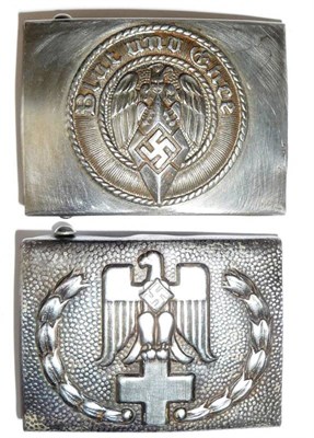 Lot 108 - A German Third Reich Hitler Youth Aluminium Belt Buckle, the back stamped with maker's mark M...