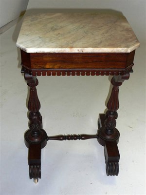 Lot 1527 - An Early Victorian Rosewood Side Table, mid 19th century, the grey and white marble top with canted