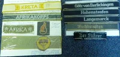 Lot 112 - A Collection of Eight German Third Reich Cuff Titles, none of which have maker's marks or tags,...