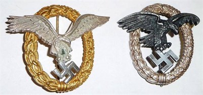 Lot 120 - A German Third Reich Luftwaffe Pilot's Badge, with silver plated eagle and swastika within a...