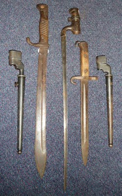 Lot 150 - Five Bayonets:- a German Butcher bayonet, second type, lacks scabbard; two British No.4 Mk.II spike