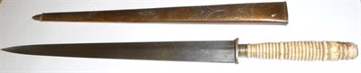 Lot 166 - A Georgian Naval Dirk, with 23cm shallow diamond section steel blade, brass crossguard damaged,...