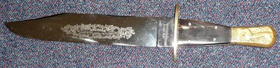 Lot 202 - An F W James of Sheffield Bowie Knife, the 23cm clip point scallop back steel blade etched...