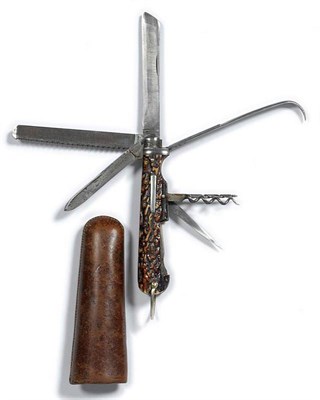 Lot 206 - A Thompson & O'Neill Large Folding Pocket Knife, the steel frame with antler grip scales set with a